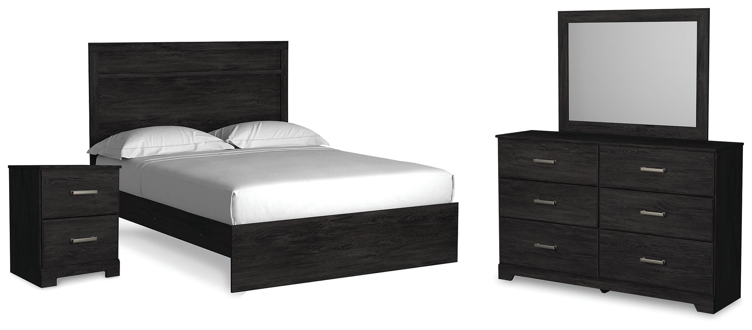 Belachime Panel Bed with Mirrored Dresser and Nightstand