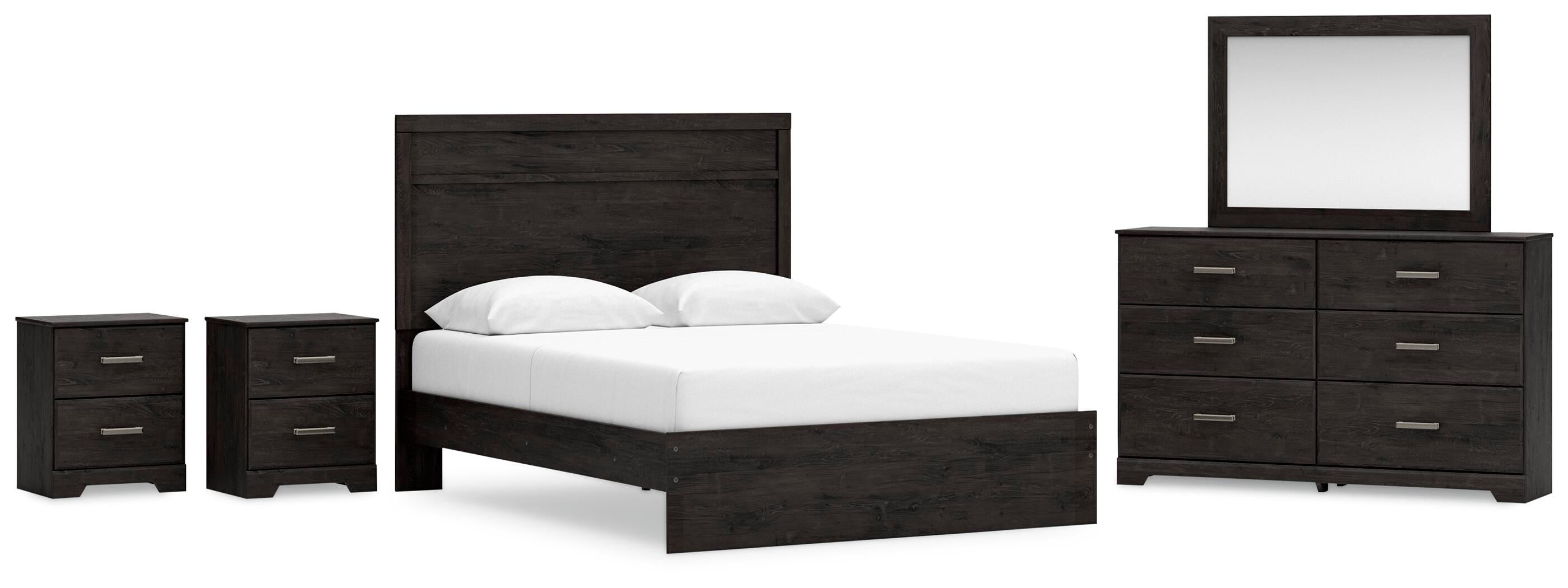 Belachime Panel Bed with Mirrored Dresser and 2 Nightstands