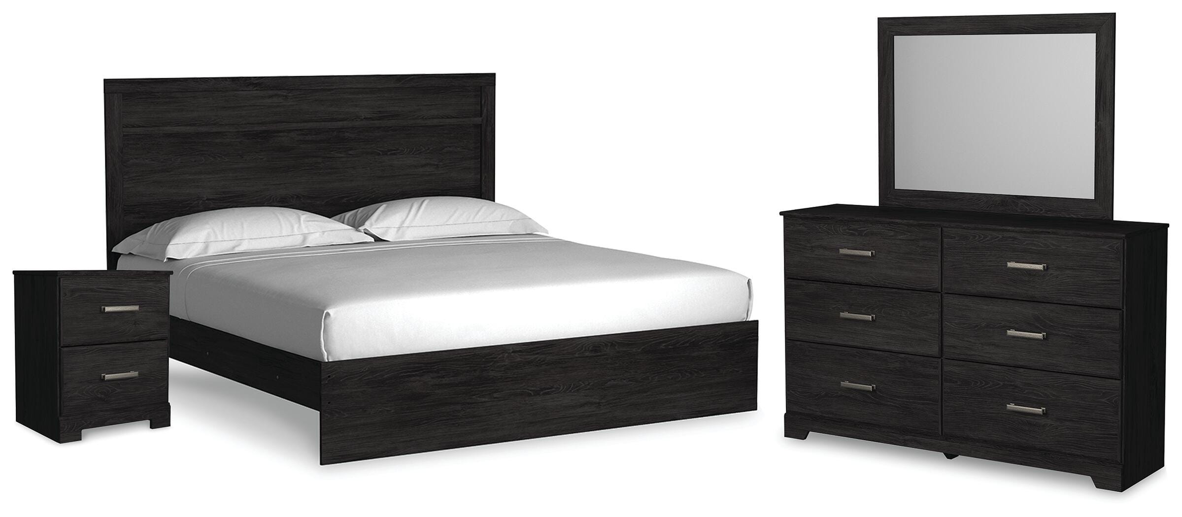 Belachime Panel Bed with Mirrored Dresser and Nightstand