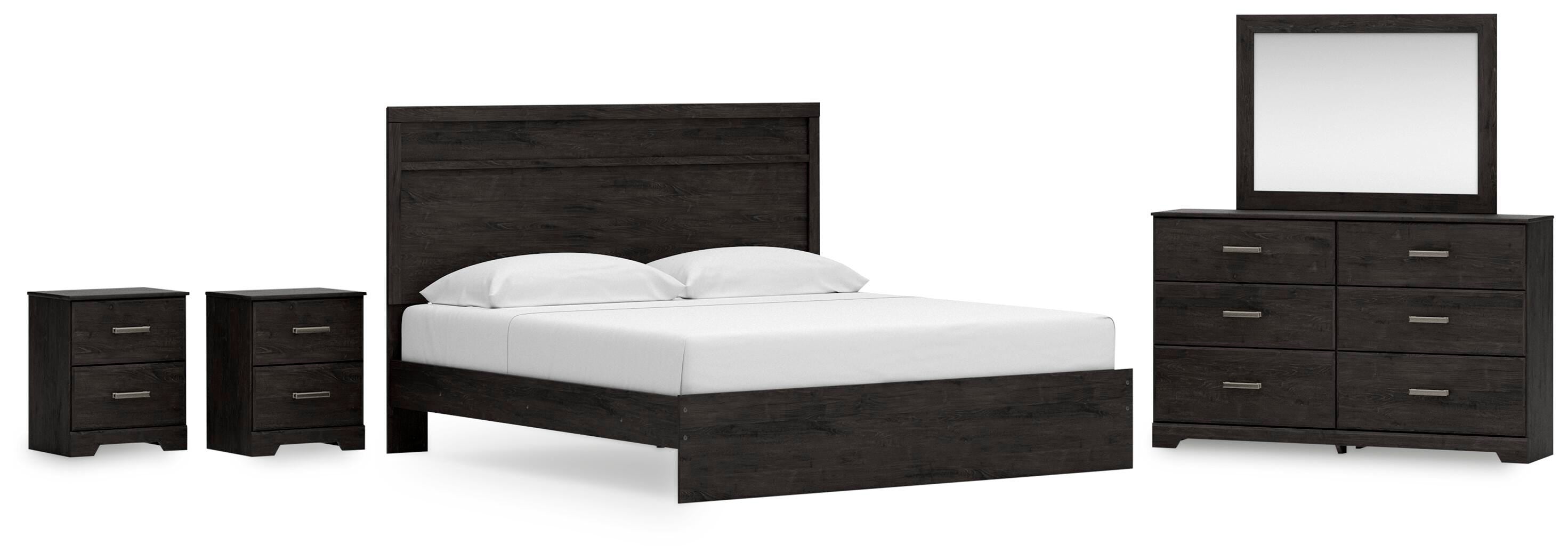 Belachime Panel Bed with Mirrored Dresser and 2 Nightstands