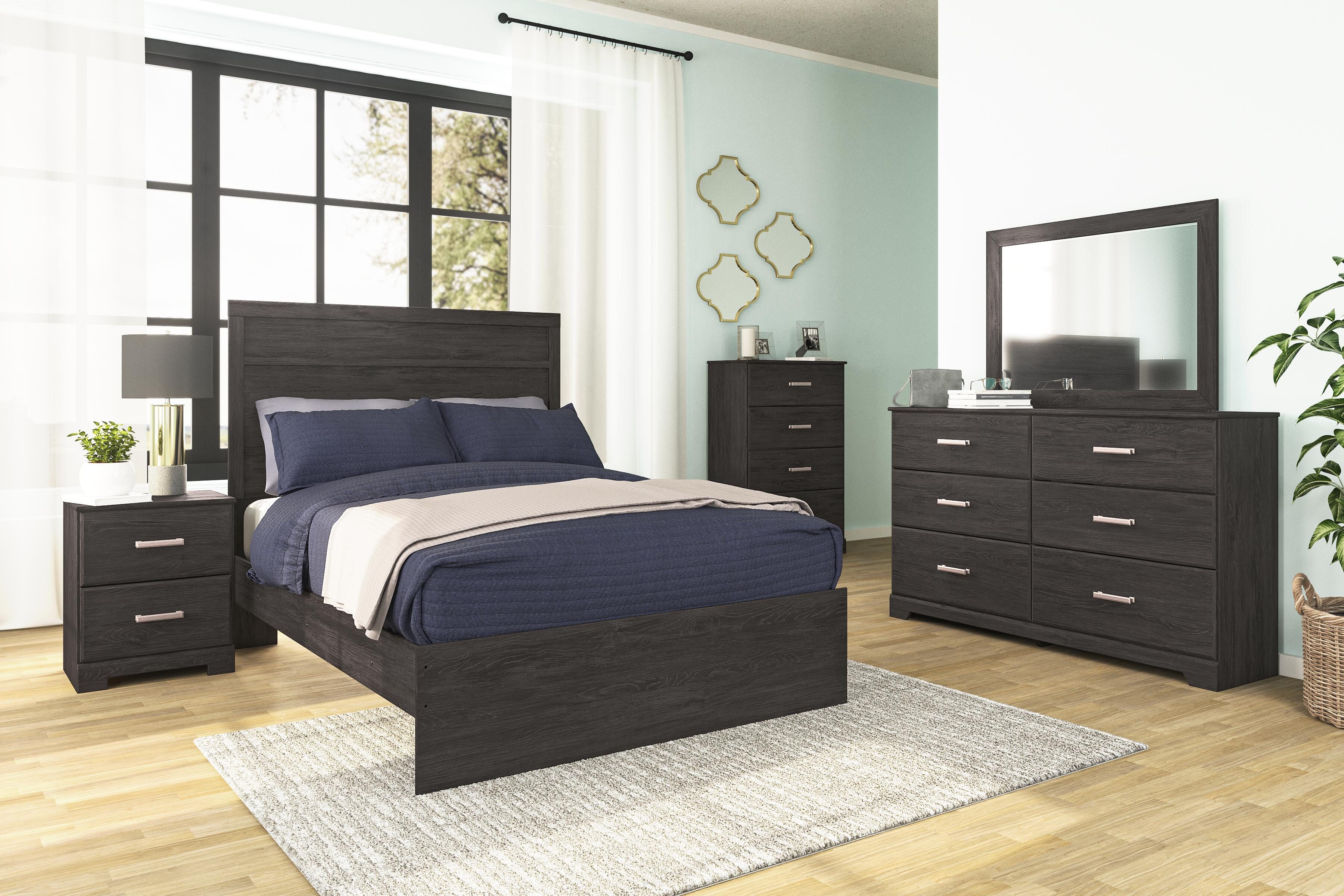 Belachime Panel Bed with Mirrored Dresser, Chest and Nightstand
