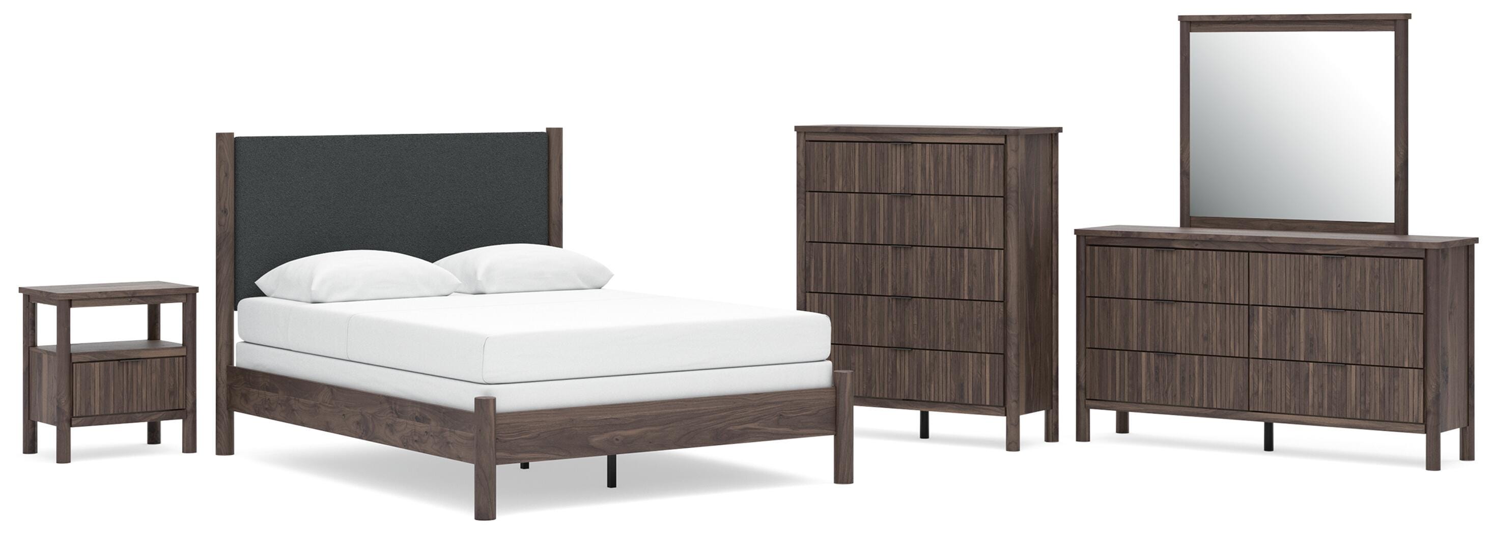 Pamytta Upholstered Panel Bed, Dresser, Mirror, Chest and Nightstand