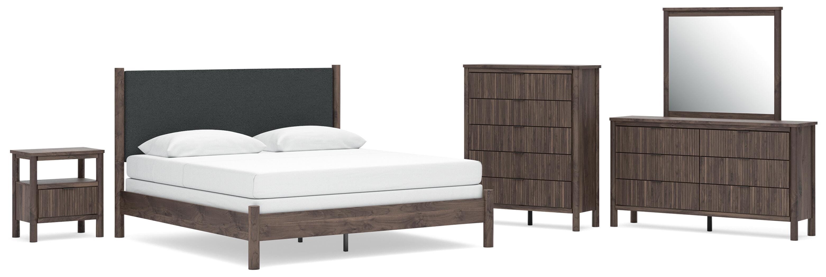Pamytta Upholstered Panel Bed, Dresser, Mirror, Chest and Nightstand