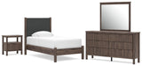 Pamytta Upholstered Panel Platform Bed, Dresser, Mirror and Nightstand