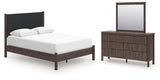 Pamytta Upholstered Platform Bed, Dresser and Mirror