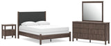 Pamytta Upholstered Panel Bed, Dresser, Mirror and Nightstand