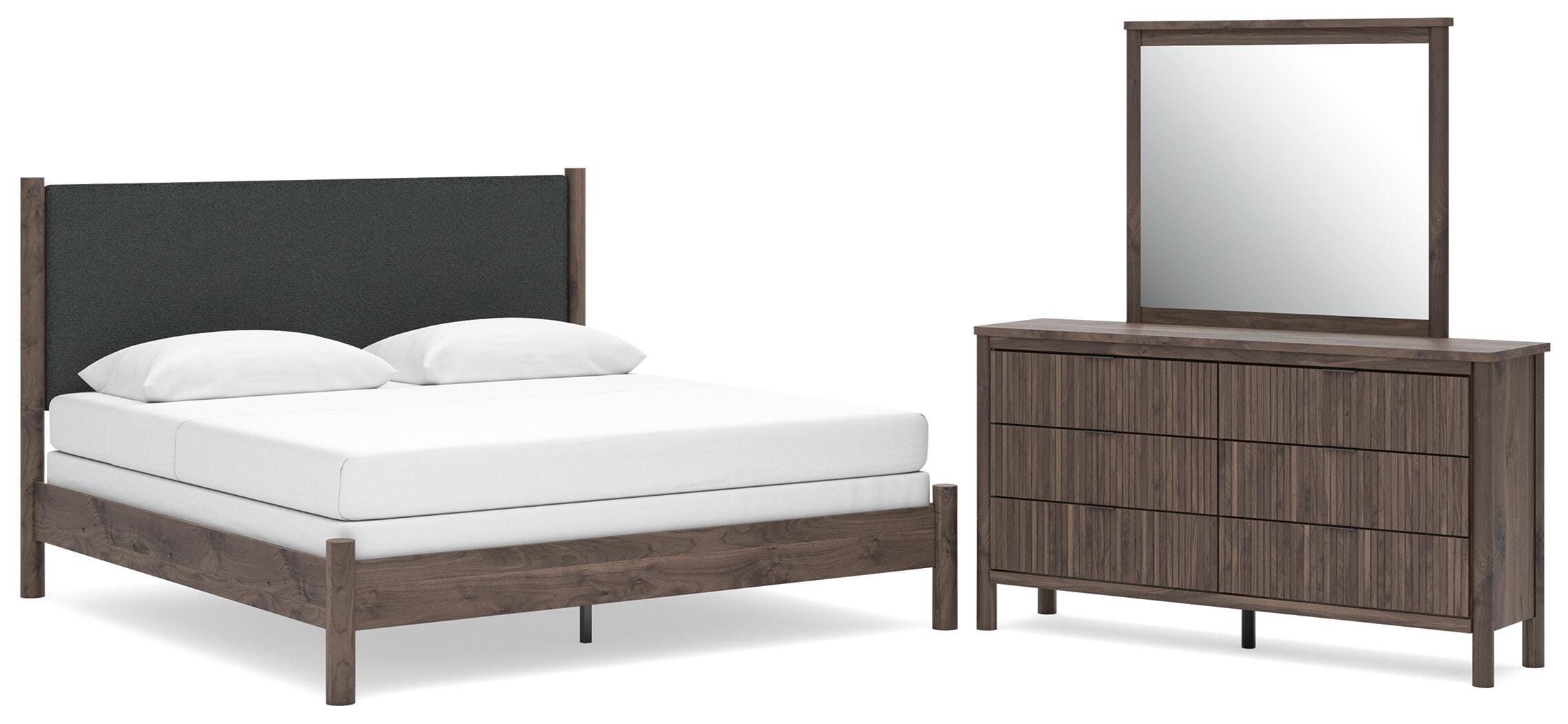 Pamytta Upholstered Panel Bed, Dresser and Mirror