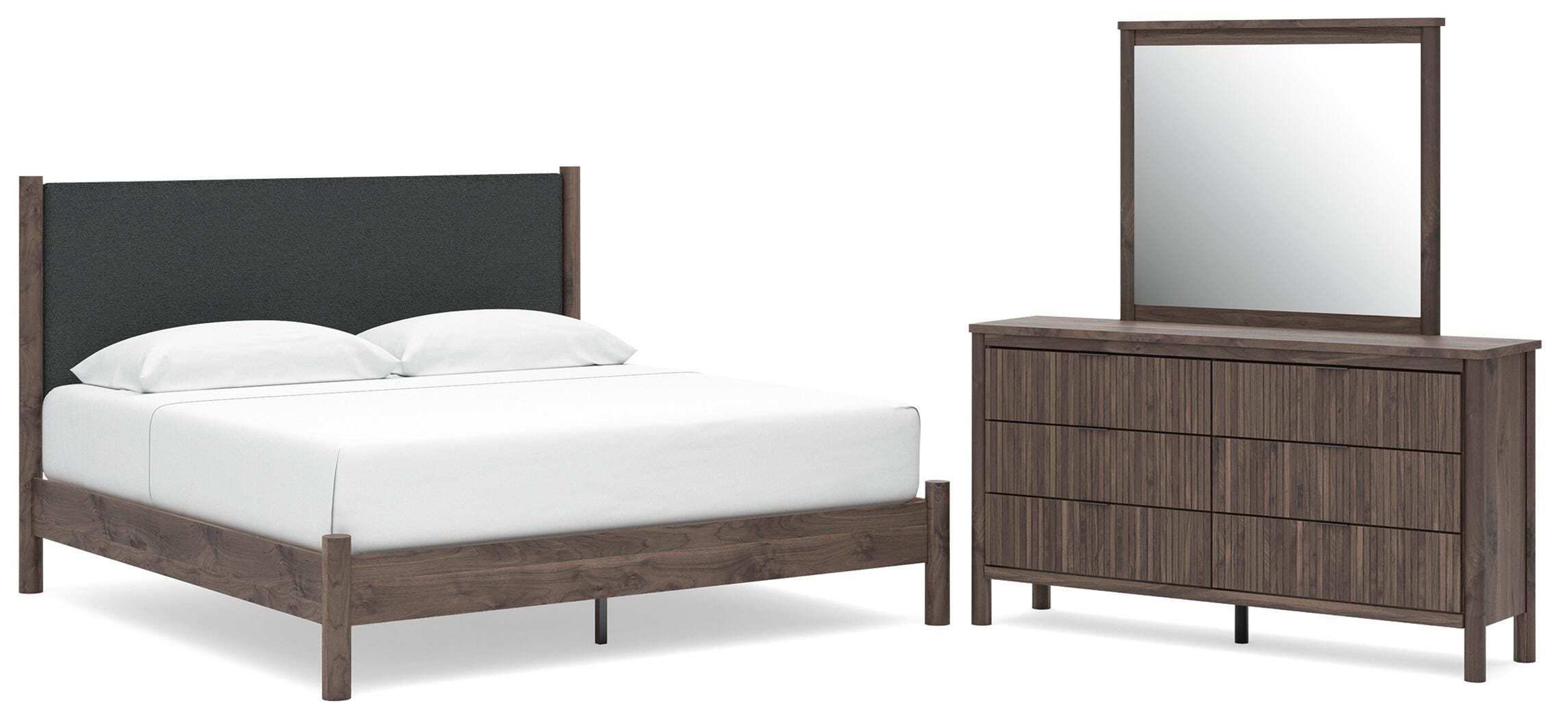 Pamytta Upholstered Platform Bed, Dresser and Mirror