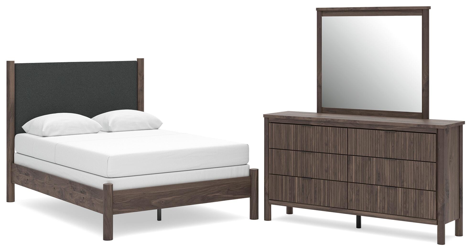 Pamytta Upholstered Panel Bed, Dresser and Mirror