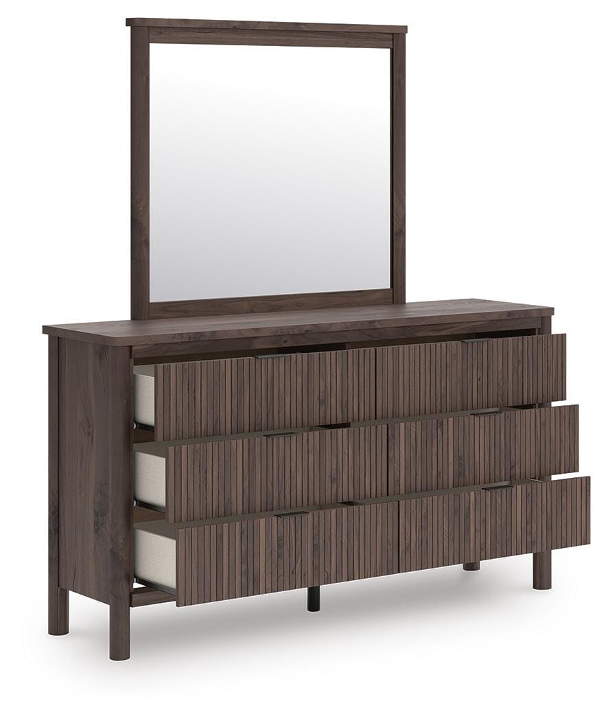 Pamytta Upholstered Platform Bed, Dresser and Mirror