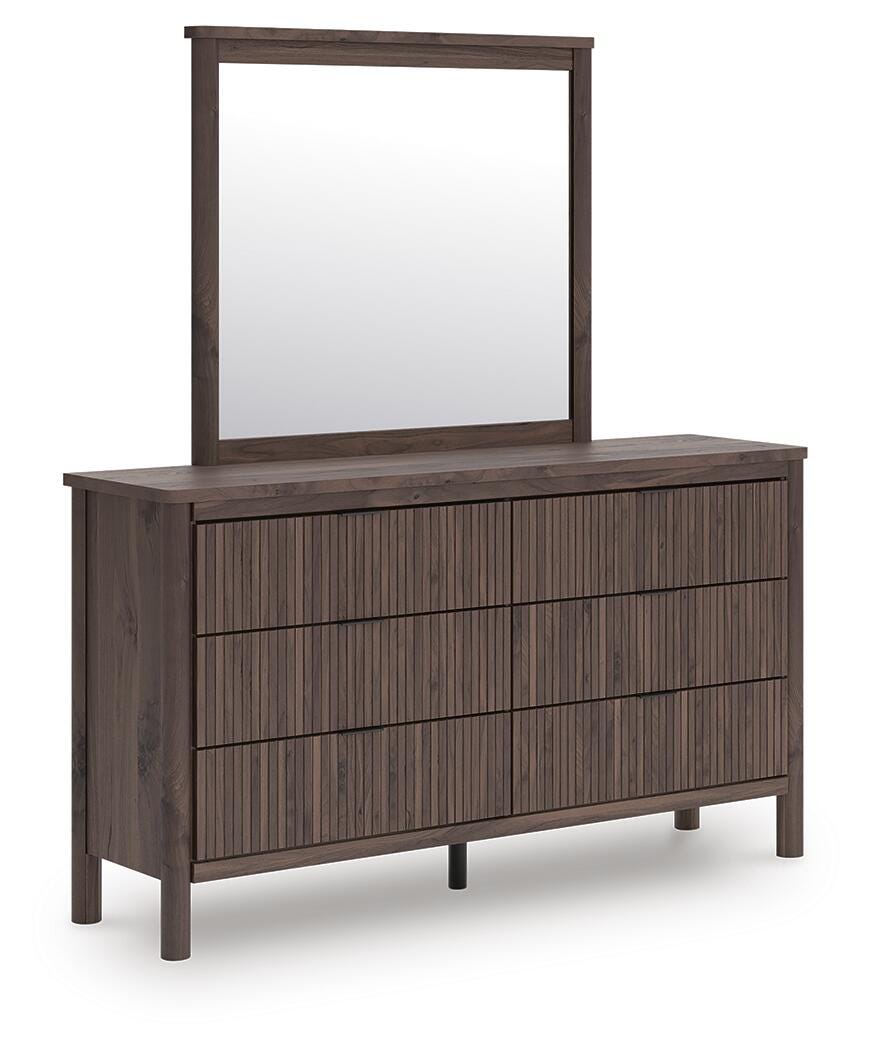 Pamytta Upholstered Panel Bed, Dresser and Mirror