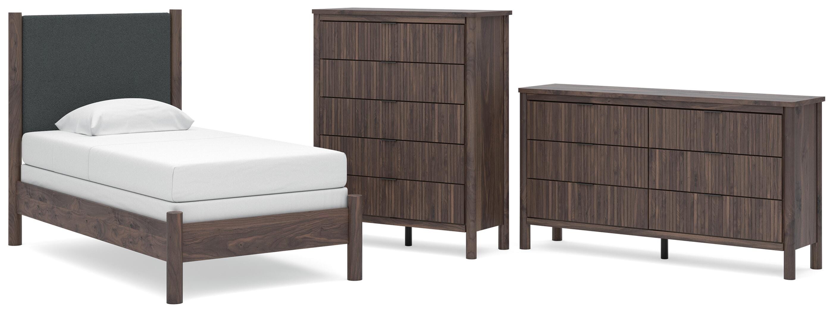 Pamytta Upholstered Panel Bed, Dresser and Chest