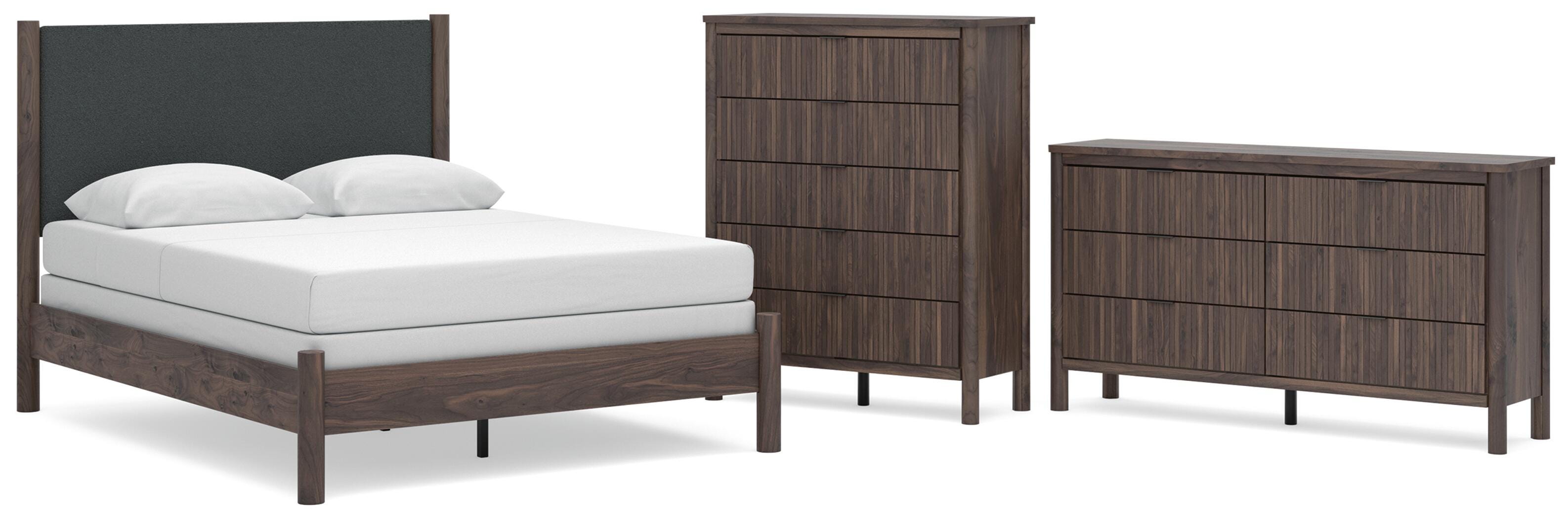 Pamytta Upholstered Panel Bed, Dresser and Chest