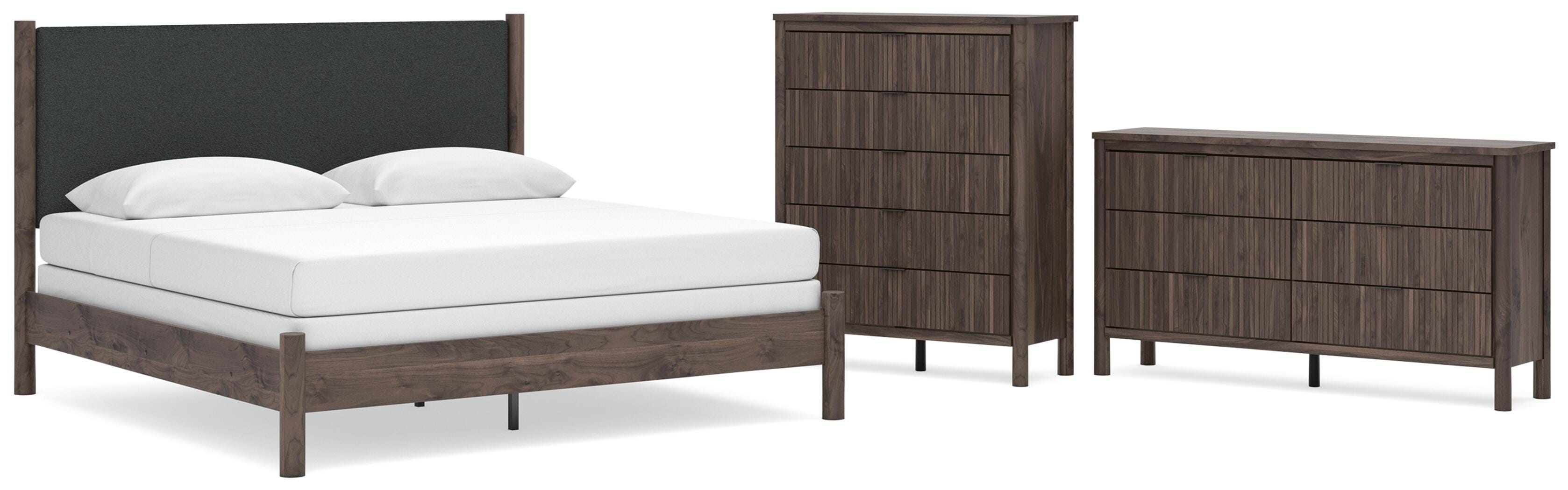 Pamytta Upholstered Panel Bed, Dresser and Chest