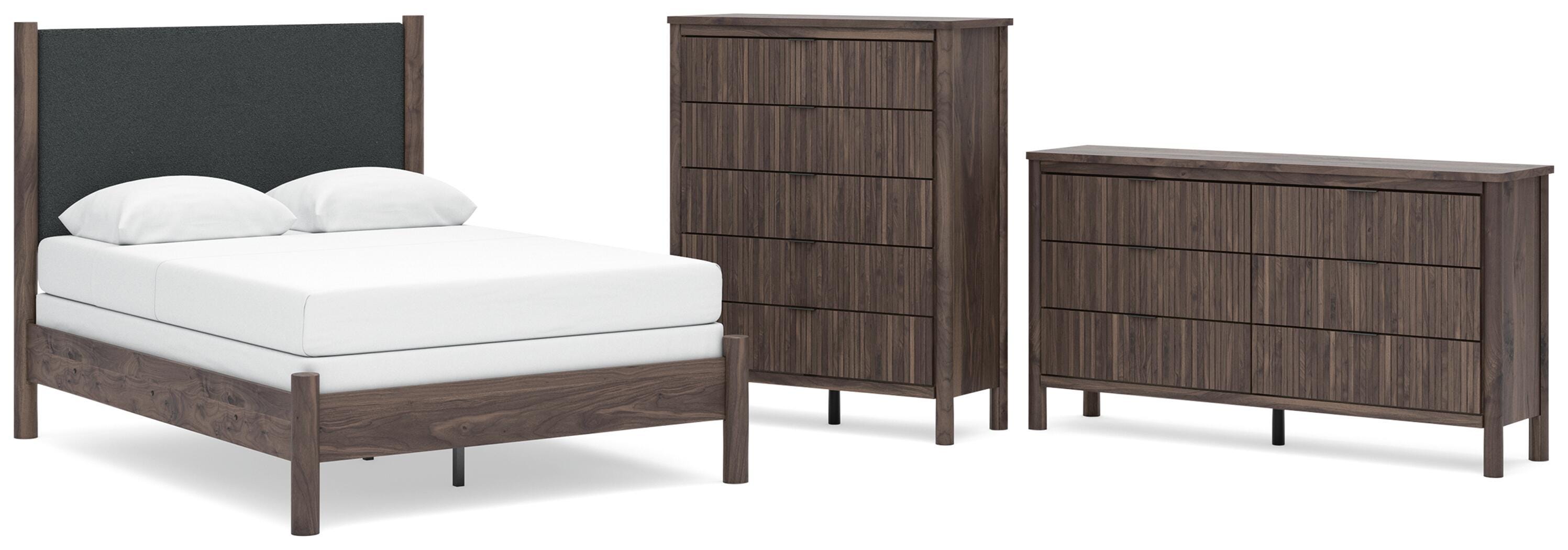 Pamytta Upholstered Panel Bed, Dresser and Chest