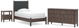 Pamytta Upholstered Panel Bed, Dresser and Nightstand