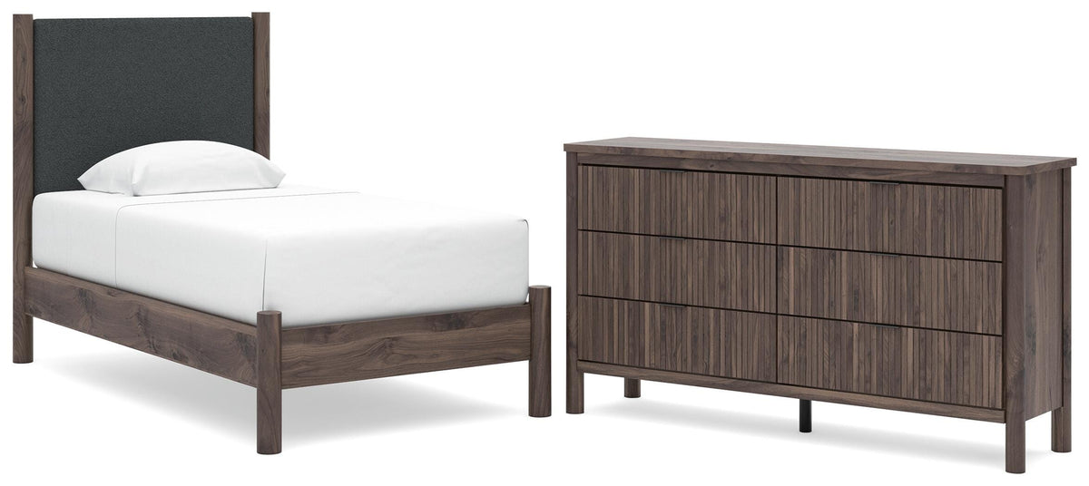 Pamytta Upholstered Panel Platform Bed and Dresser