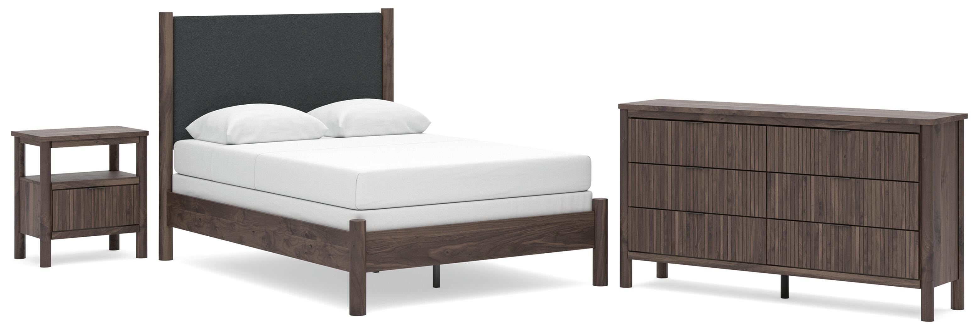 Pamytta Upholstered Panel Bed, Dresser and Nightstand