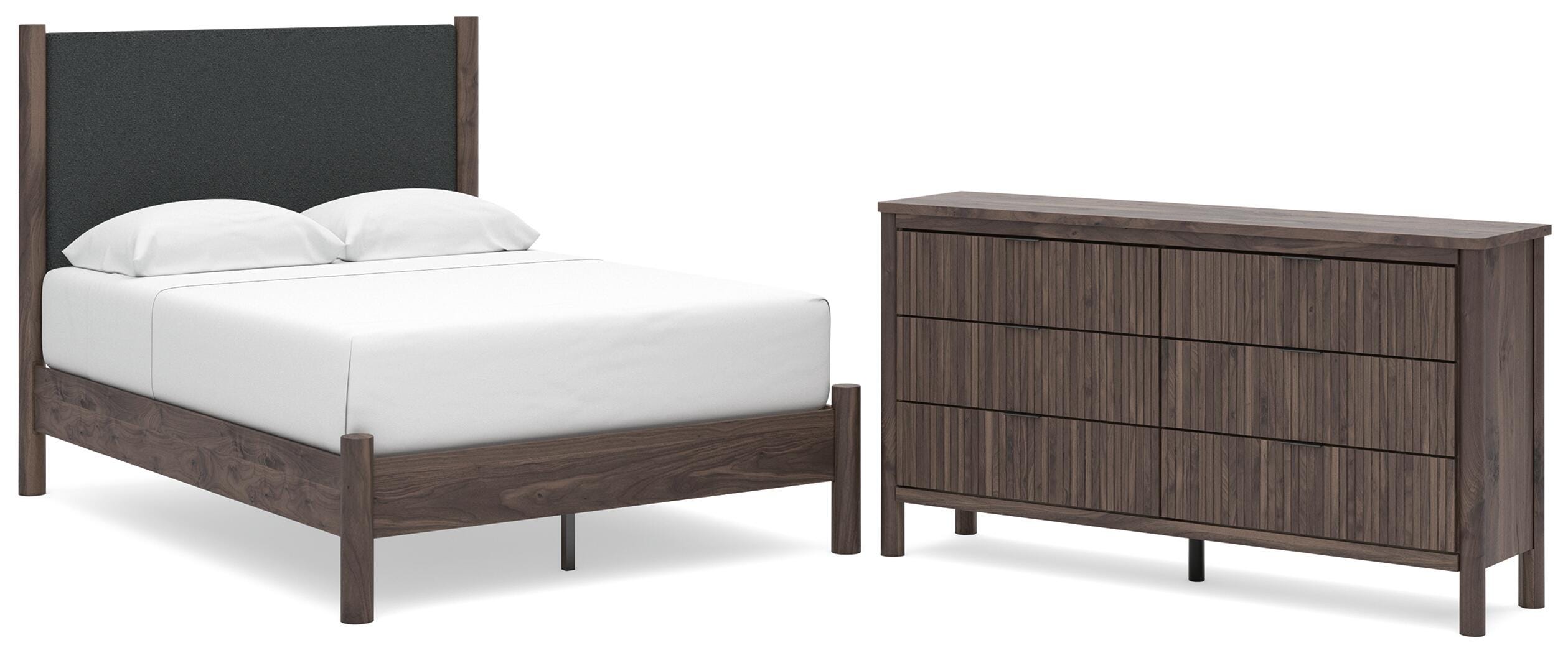 Pamytta Upholstered Panel Platform Bed and Dresser