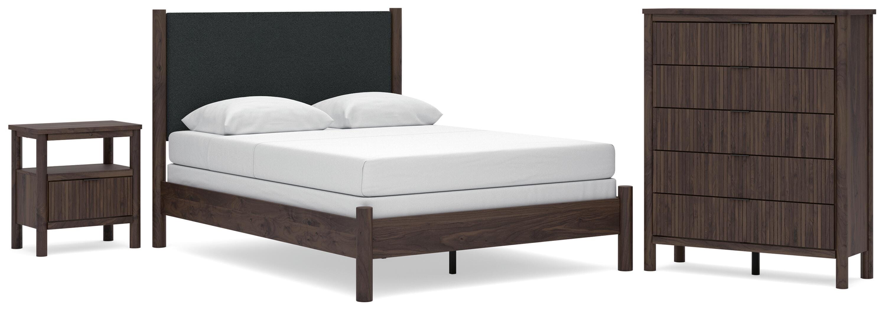 Pamytta Upholstered Panel Bed, Chest and Nightstand