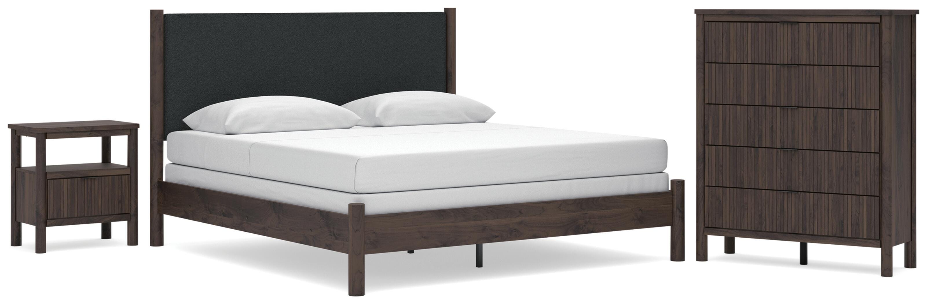 Pamytta Upholstered Panel Bed, Chest and Nightstand