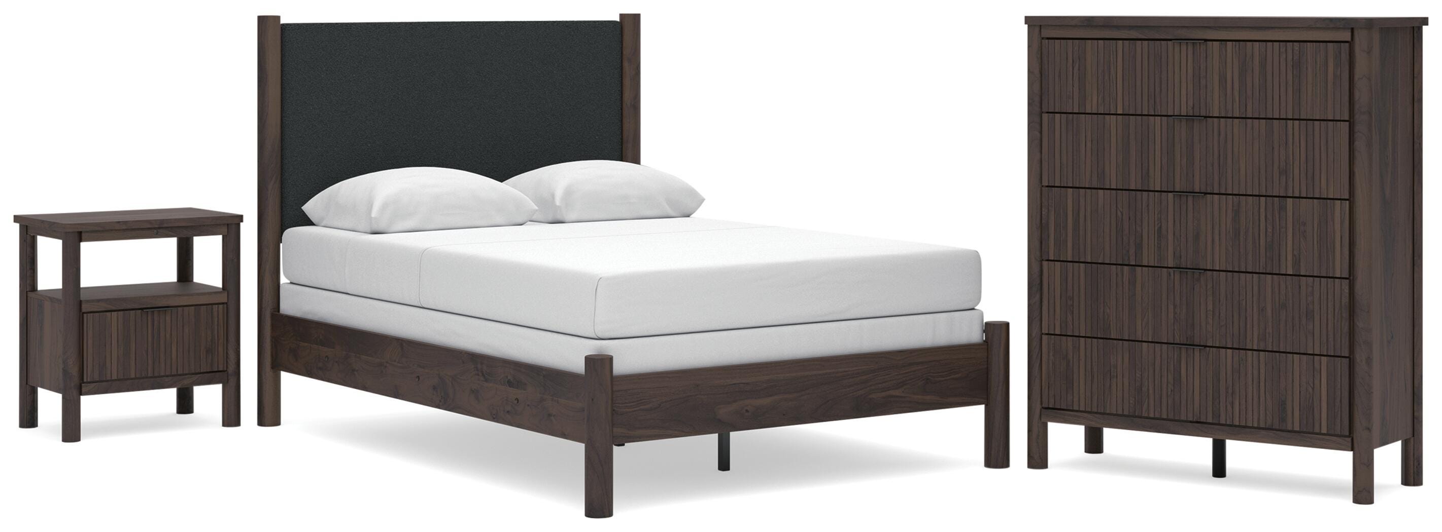 Pamytta Upholstered Panel Bed, Chest and Nightstand