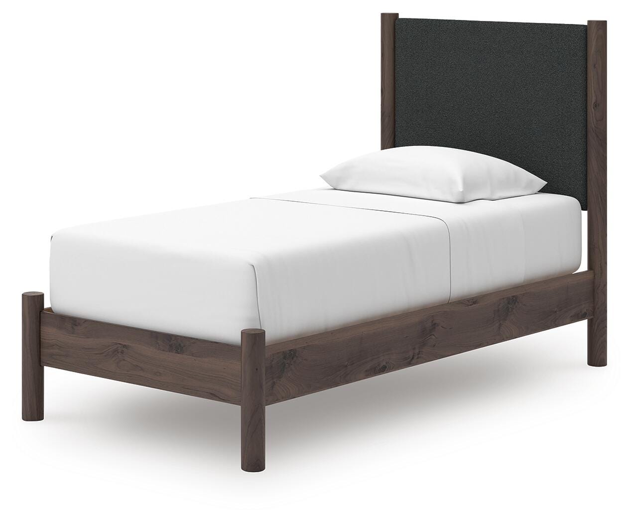 Pamytta Upholstered Panel Platform Bed, Dresser, Mirror and Chest