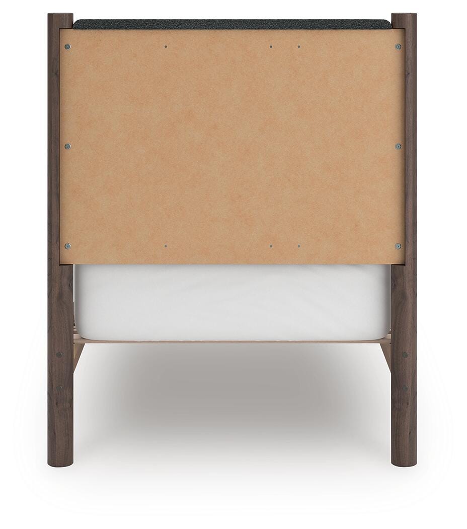 Pamytta Upholstered Panel Platform Bed, Dresser and Nightstand