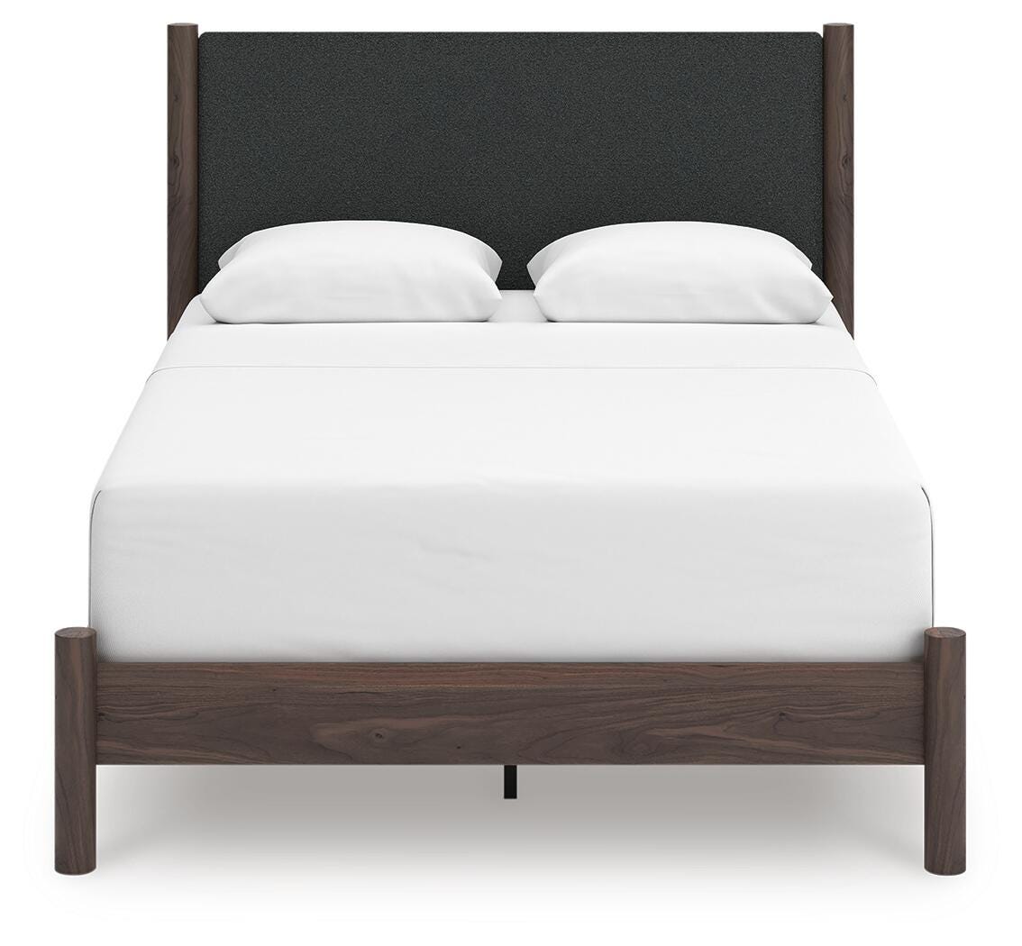 Pamytta Upholstered Panel Bed, Dresser, Mirror and Nightstand