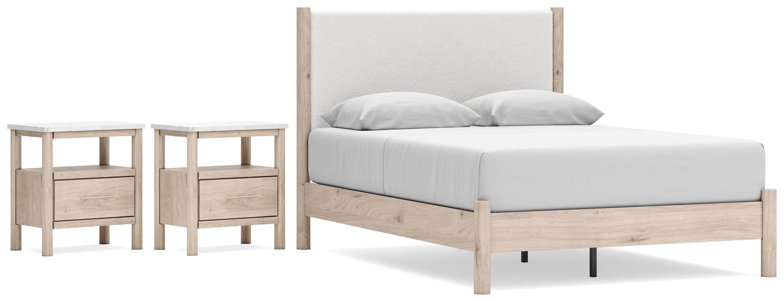 Cadmori Upholstered Panel Bed and 2 Nightstands