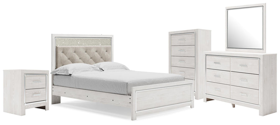 Altyra Upholstered Panel Bed, Dresser, Mirror, Chest and Nightstand