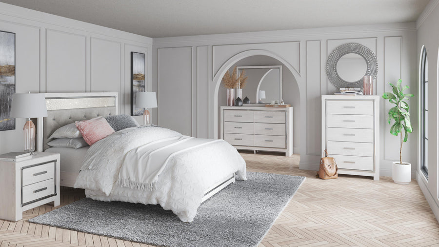 Altyra Panel Headboard with Mirrored Dresser and Chest