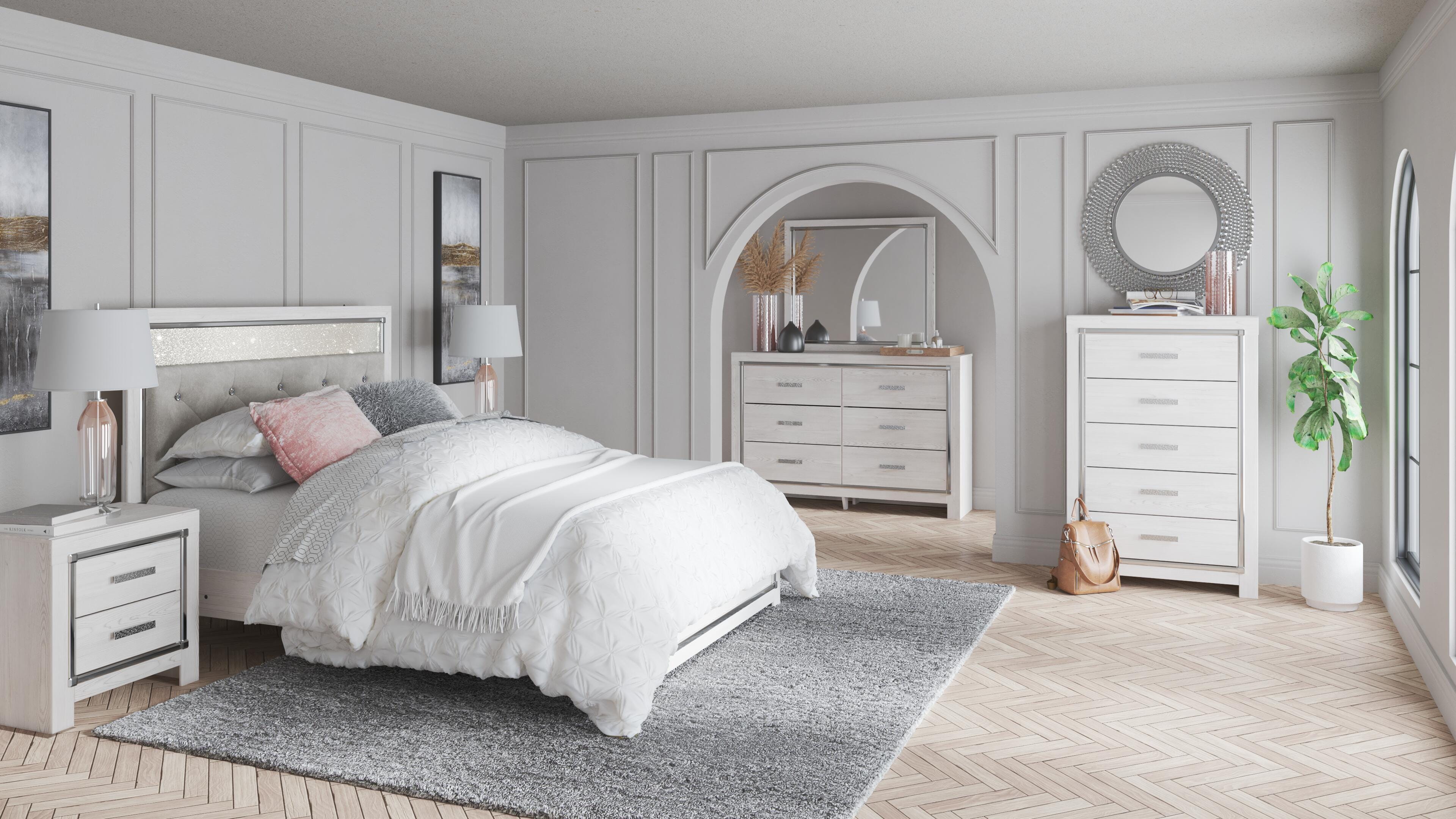 Altyra Panel Headboard with Mirrored Dresser, Chest and Nightstand