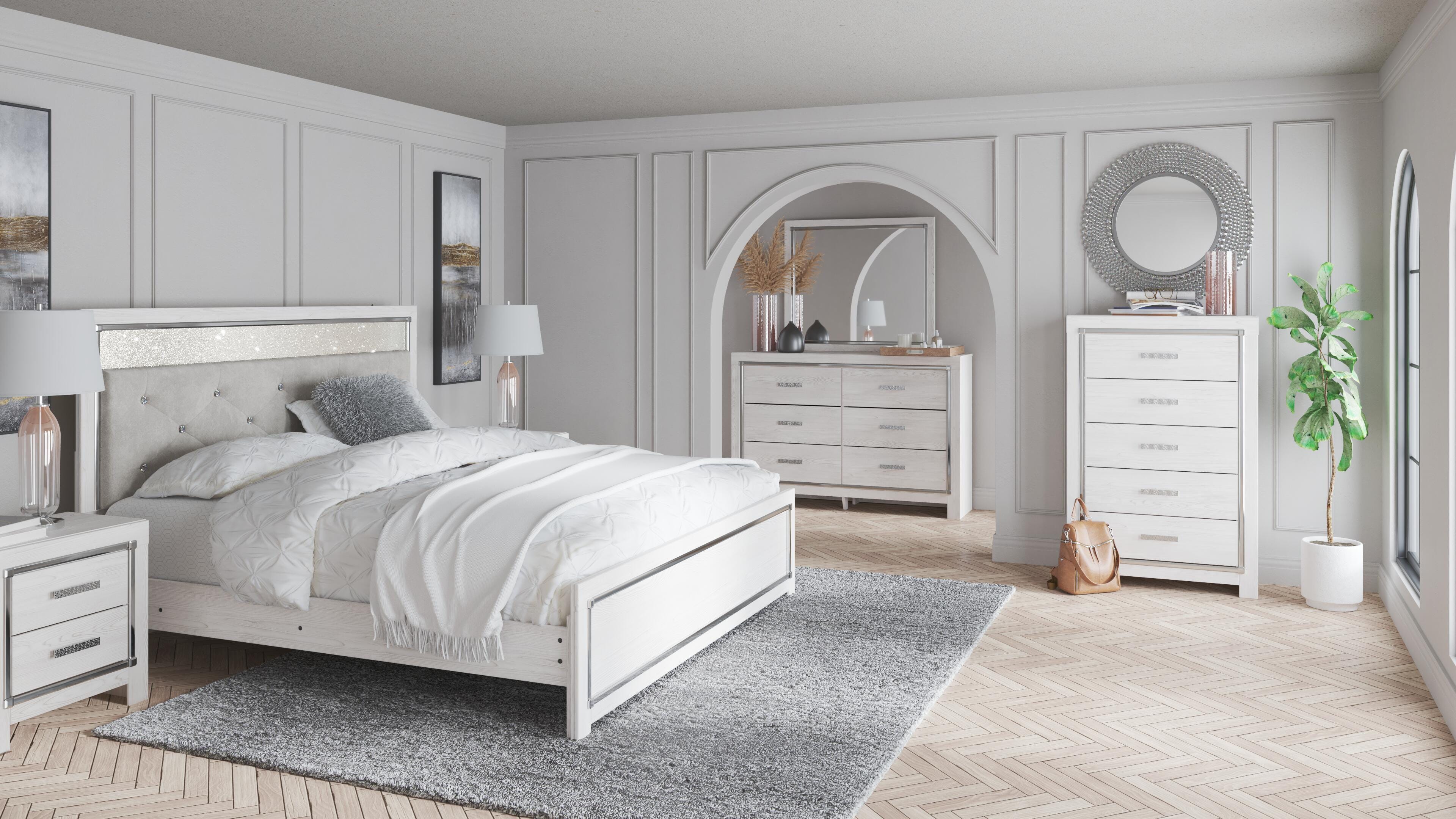 Altyra Panel Headboard with Mirrored Dresser