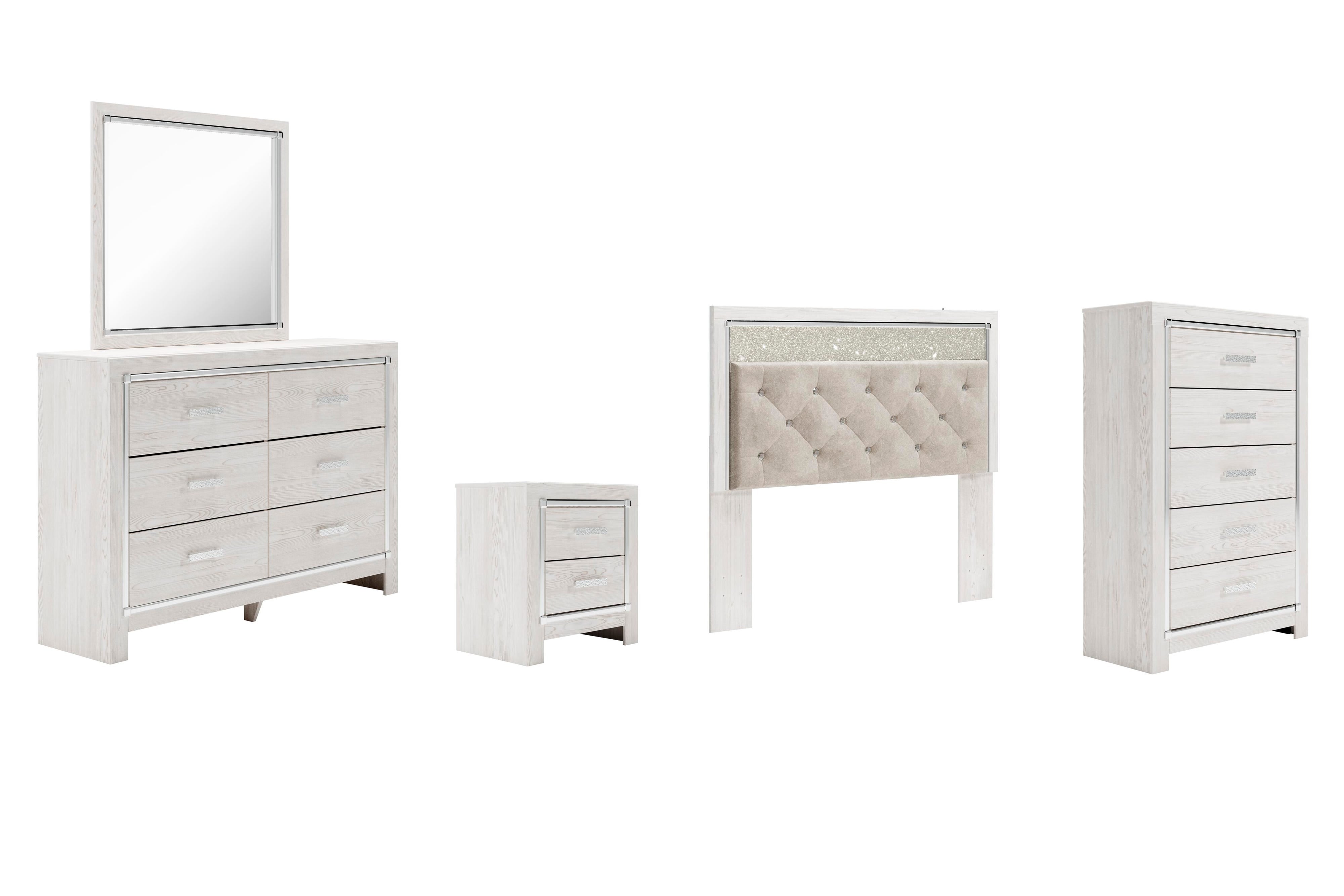 Altyra Panel Headboard with Mirrored Dresser, Chest and Nightstand
