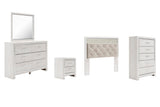 Altyra Panel Headboard with Mirrored Dresser, Chest and Nightstand