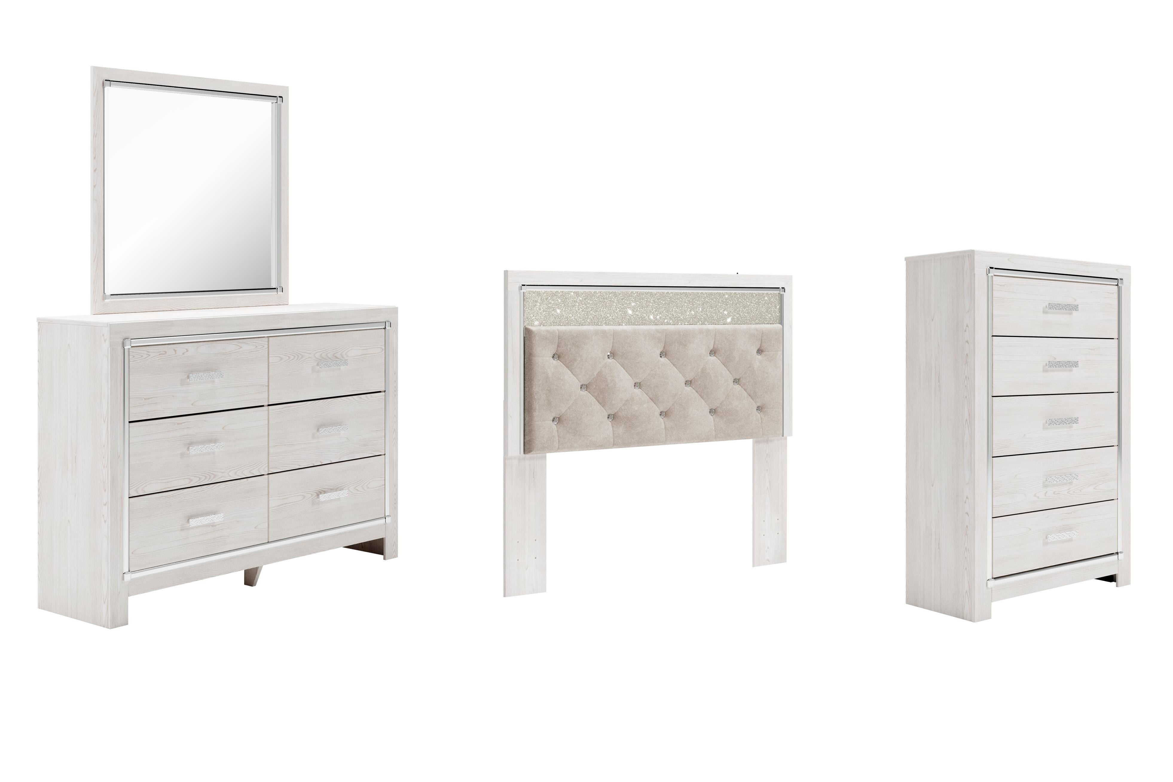 Altyra Panel Headboard with Mirrored Dresser and Chest