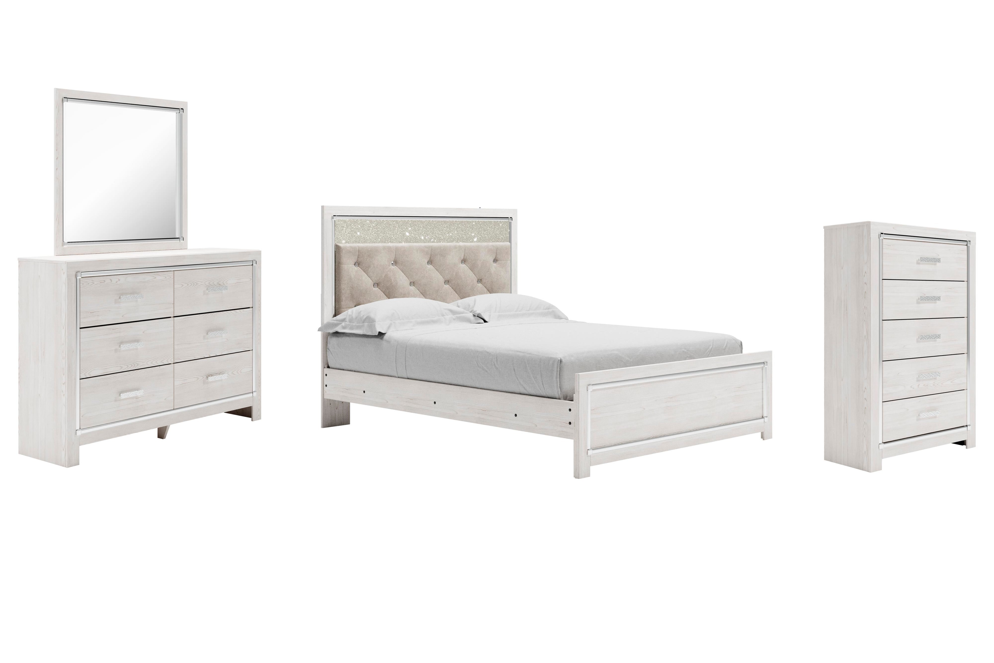 Altyra Panel Bed with Mirrored Dresser and Chest