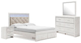 Altyra Upholstered Storage Bed with Mirrored Dresser and Nightstand
