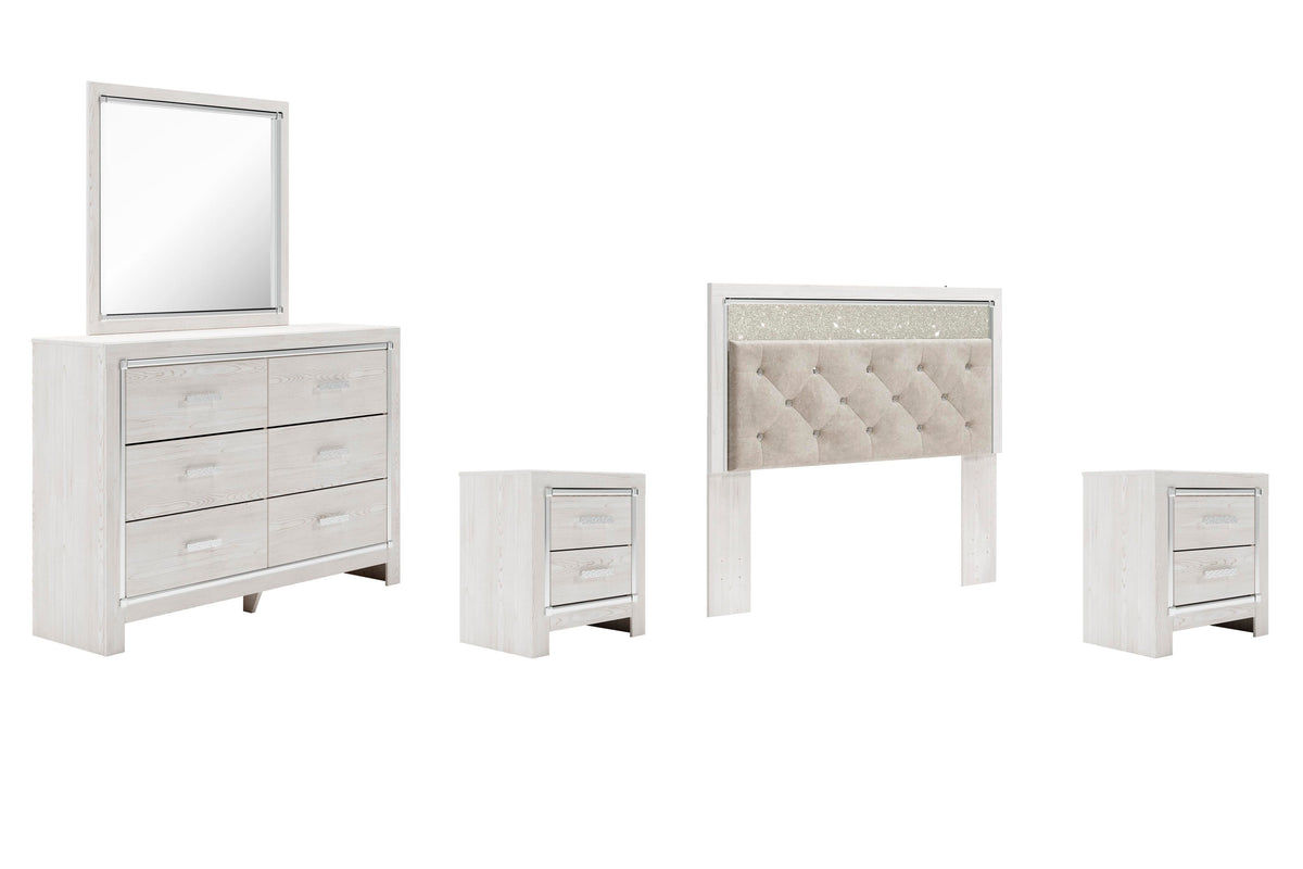 Altyra Panel Headboard with Mirrored Dresser and 2 Nightstands