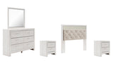 Altyra Panel Headboard with Mirrored Dresser and 2 Nightstands