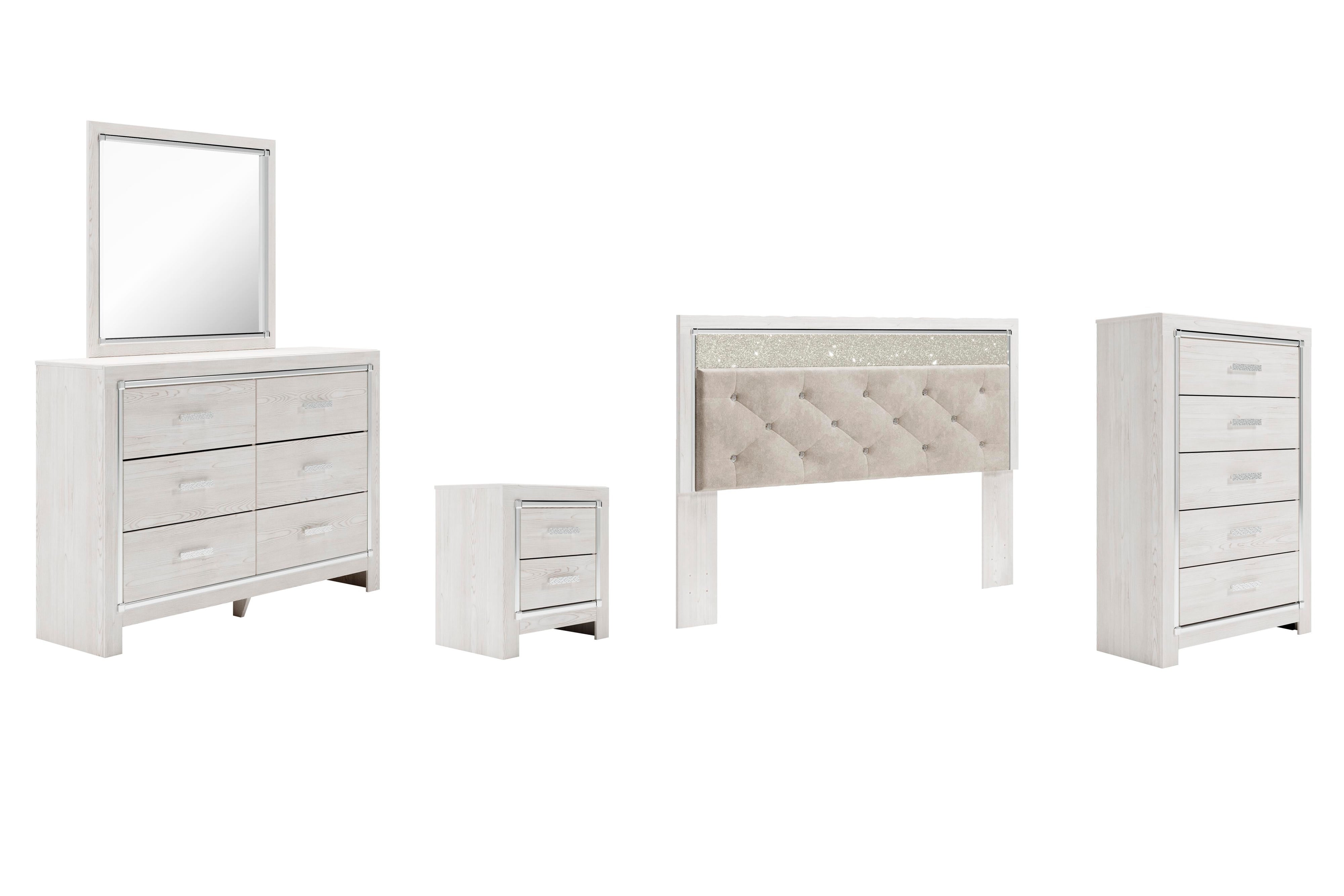 Altyra Panel Headboard with Mirrored Dresser, Chest and Nightstand