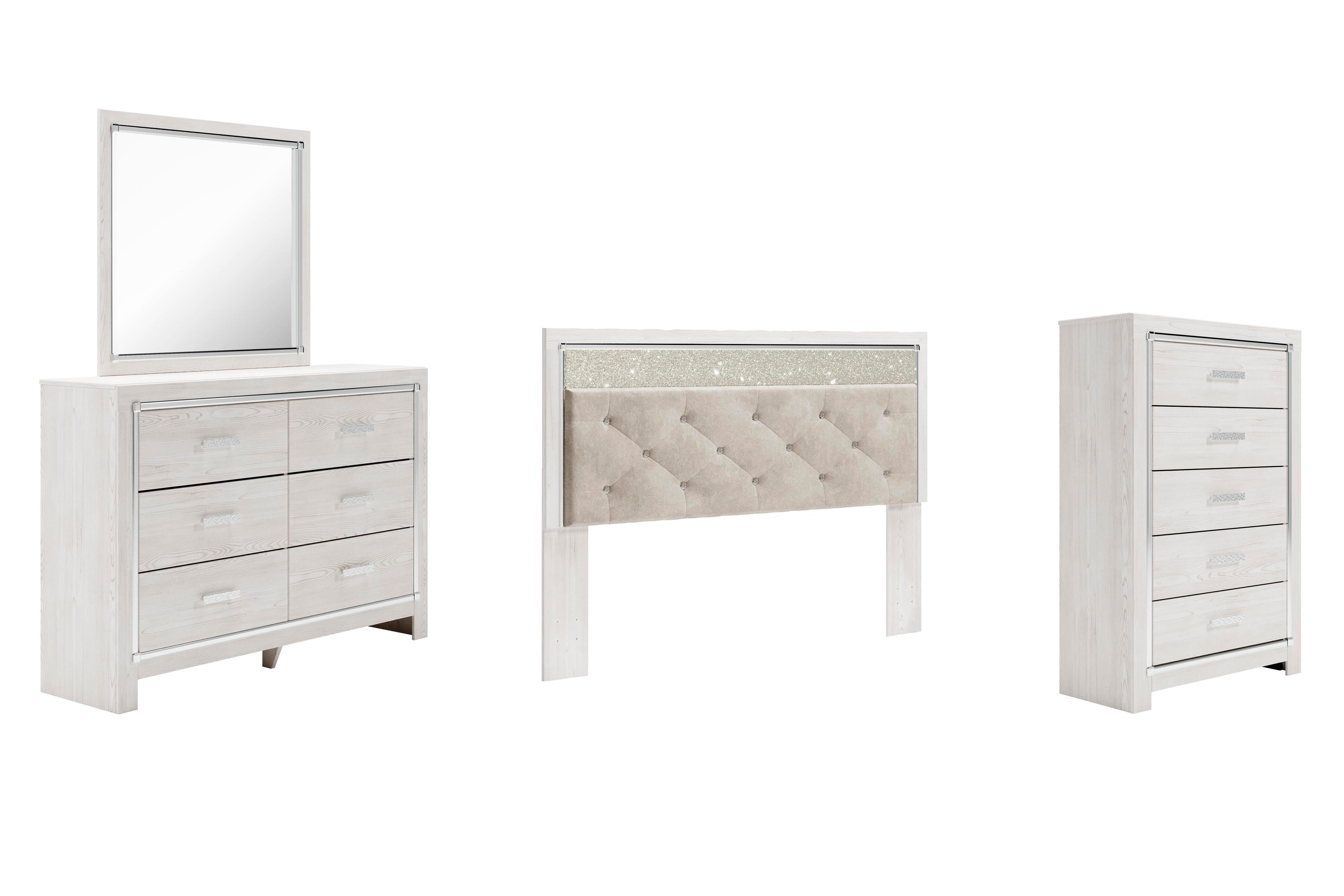 Altyra Panel Headboard with Mirrored Dresser and Chest
