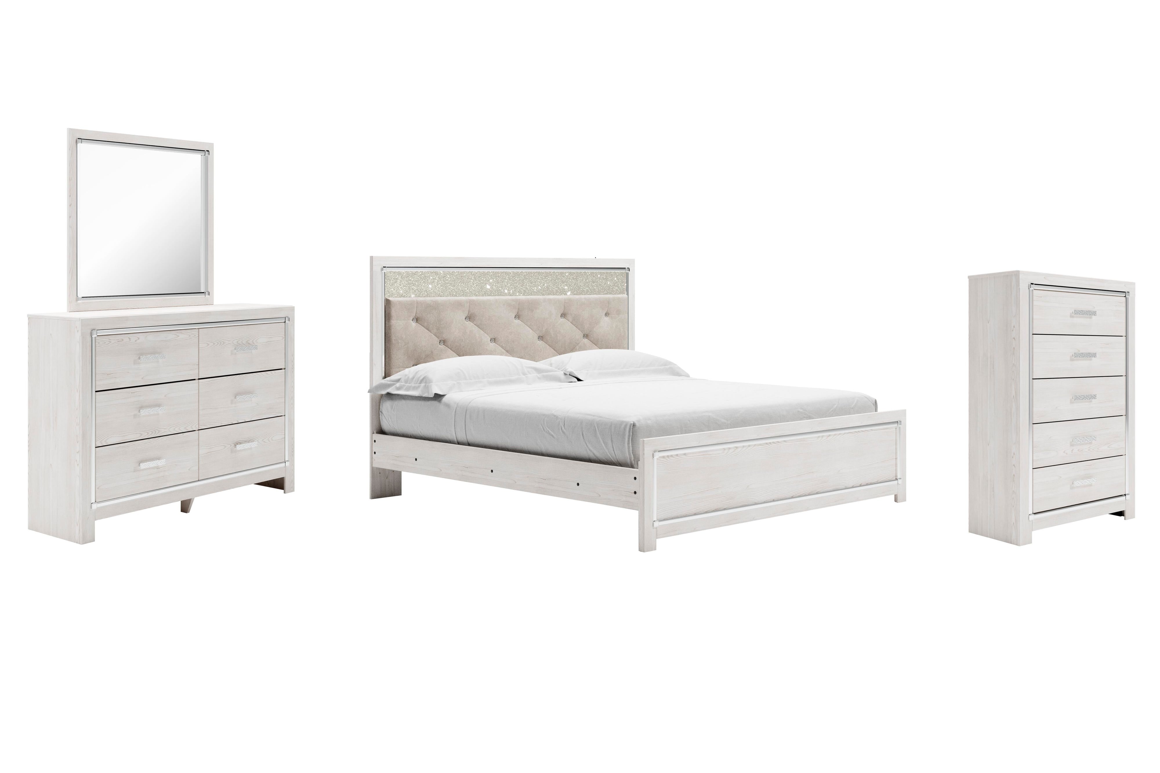 Altyra Panel Bed with Mirrored Dresser and Chest