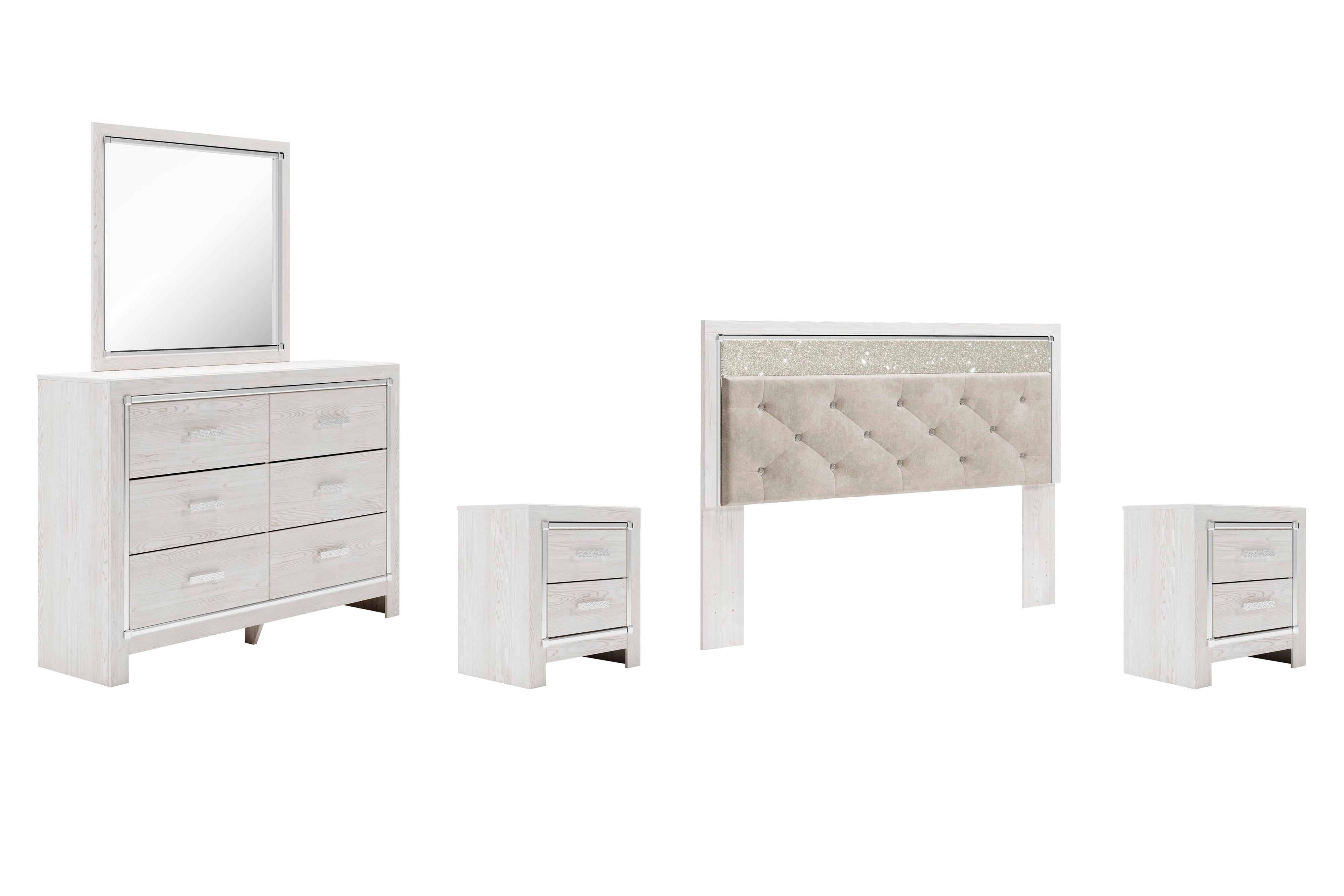 Altyra Panel Headboard with Mirrored Dresser and 2 Nightstands