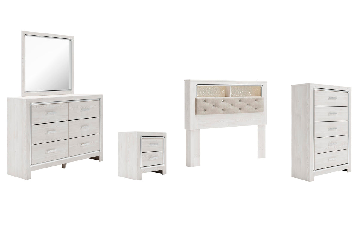 Altyra Bookcase Headboard with Mirrored Dresser, Chest and Nightstand