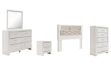 Altyra Bookcase Headboard with Mirrored Dresser, Chest and Nightstand