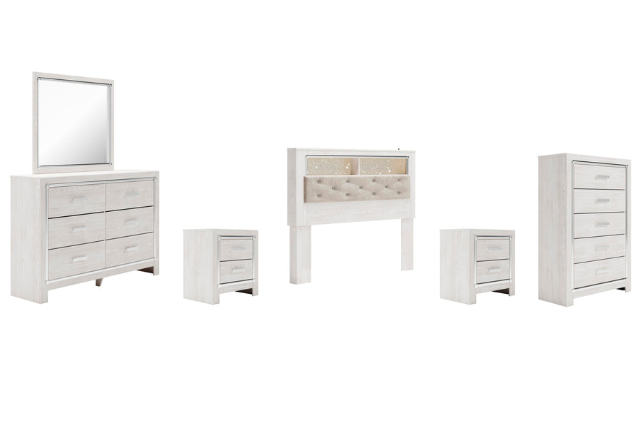 Altyra Bookcase Headboard with Mirrored Dresser, Chest and 2 Nightstands