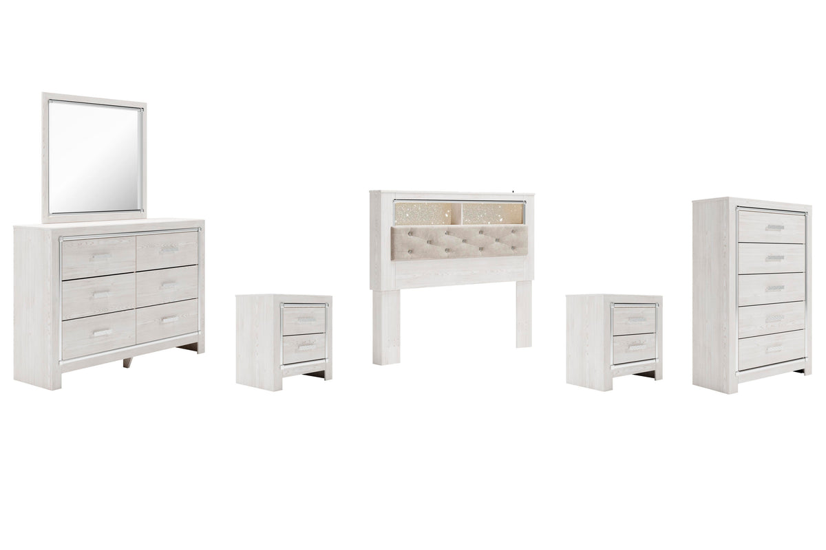 Altyra Bookcase Headboard with Mirrored Dresser, Chest and 2 Nightstands