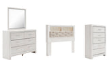 Altyra Bookcase Headboard with Mirrored Dresser and Chest